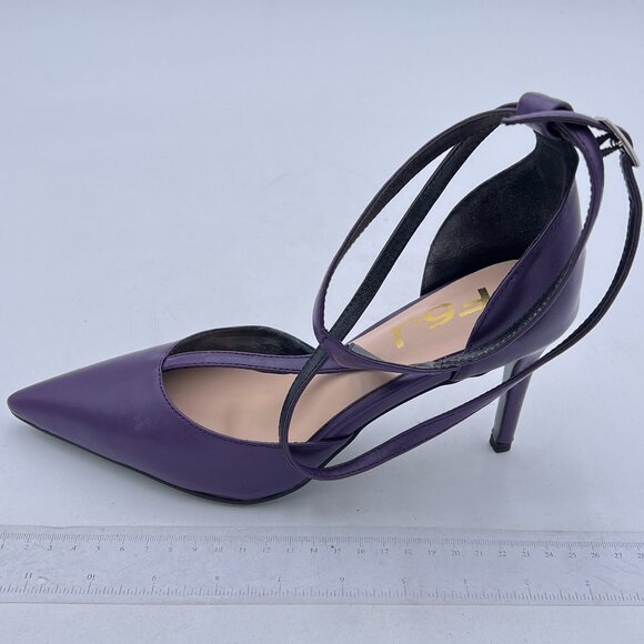 FSJ Purple Pointed Toe D'Orsay T Strap Stiletto Heel Buckle Ankle Straps Pump - Picture 2 of 8